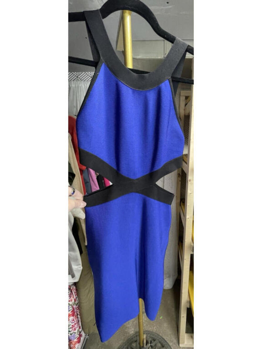 Guess by Marciano Bodycon Bandage Dress XS Blue Black Side Cutout Party Sexy